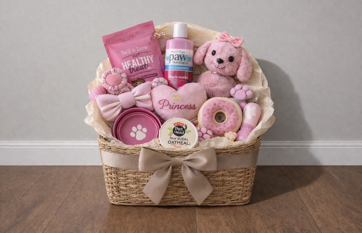 Pink pet hamper gift basket